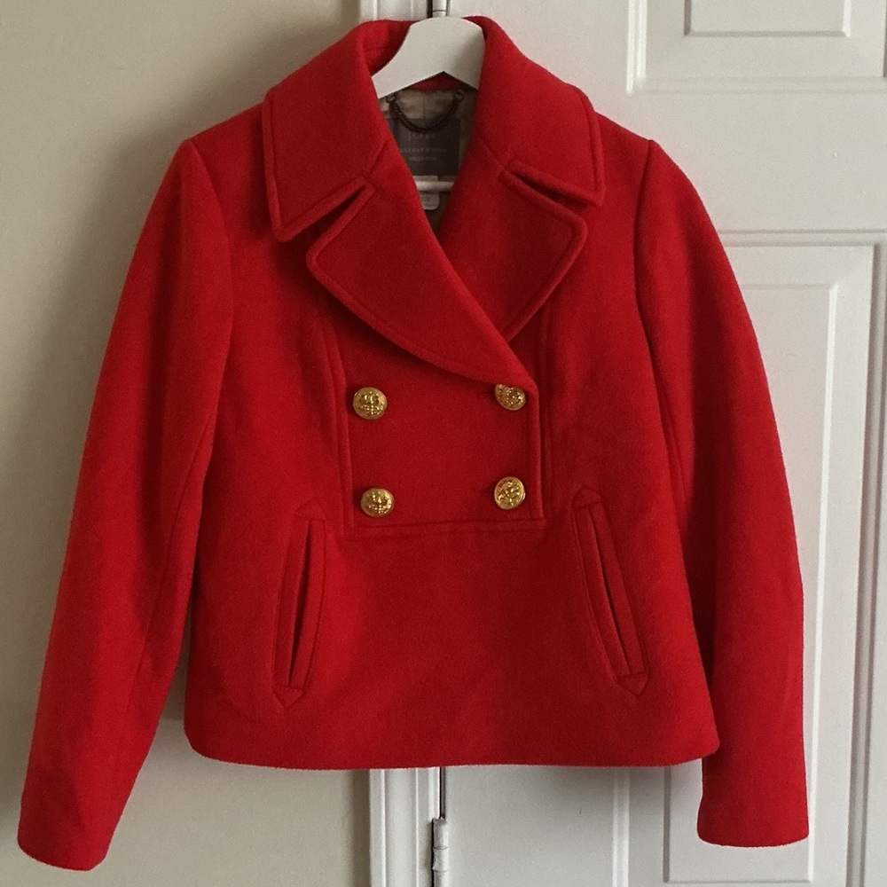 Stylish Red Peacoat J Crew